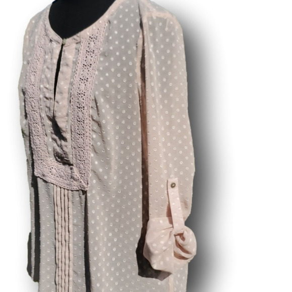 Daniel Rainn Dusty Rose Swiss Dot Crochet Bib Sheer Top Size Small - Picture 9 of 15